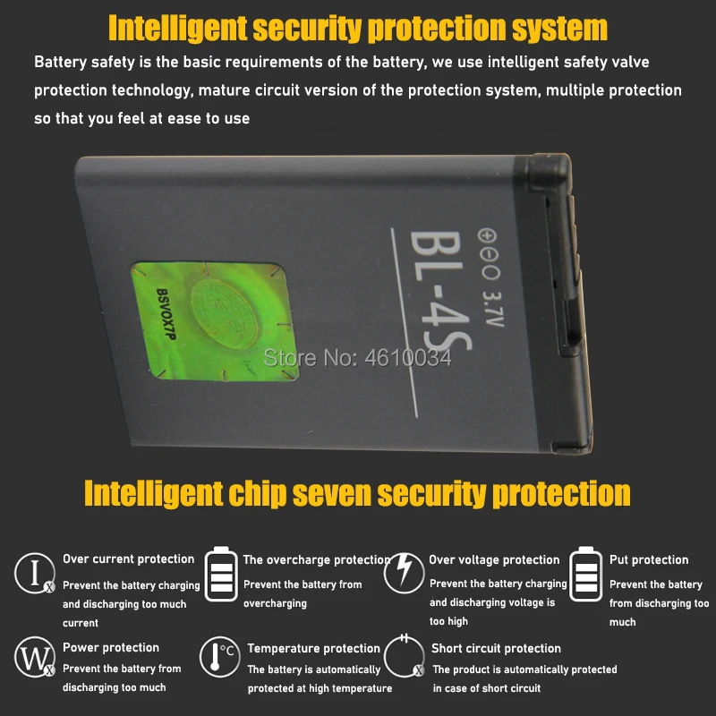 High Quality 860mAh BL 4S BL-4S Battery For Nokia 1006 2680s 3600s 3602S 6202C 6208c 7020 7100s 7610 X3-02 3710f BL4S |