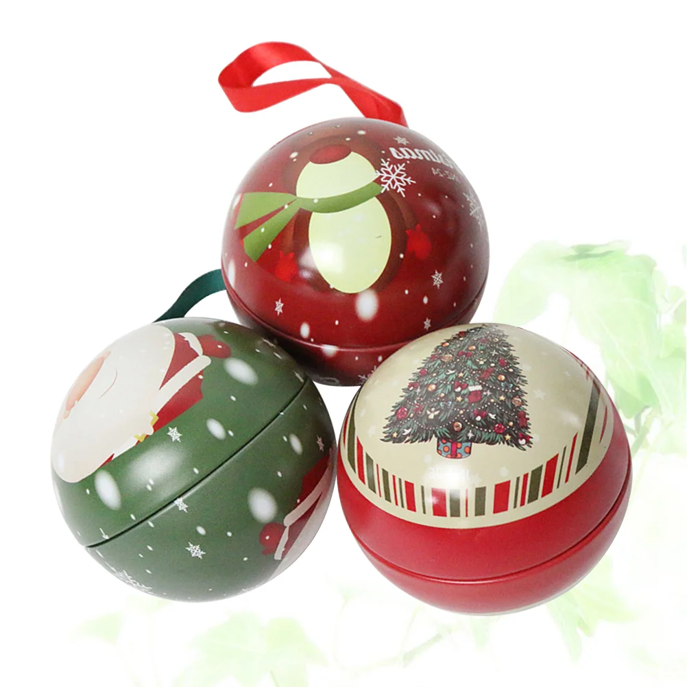 

Christmas Candy Balltree Tin Tins Box Boxes Tinplate Round Gift Decor Jar Hanging Holder Ornaments Cookie Decorations Holiday