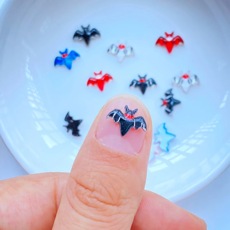 50Pcs New Mini 8*10mm Cute Cartoon Halloween Bat Flat Back Resin Cabochons Scrapbooking DIY Jewelry Craft Decoration Accessorie images - 6