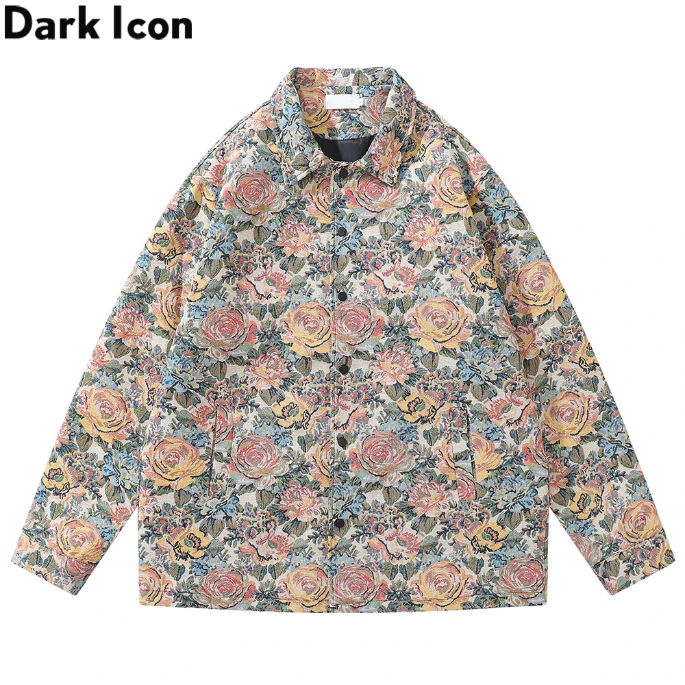 

Жаккардовые Ретро Куртки Dark Icon с цветочным принтом для мужчин и женщин, Осенние уличные модные мужские куртки