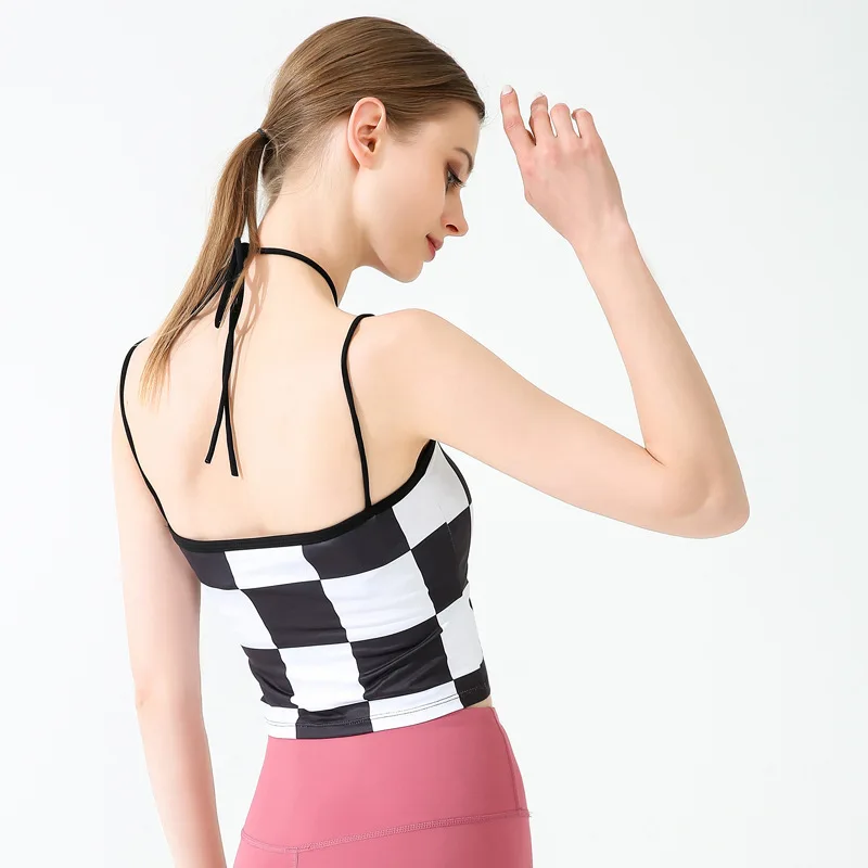 

2022 new square tethered quick-drying sports fitness yoga vest sling top with chest pad