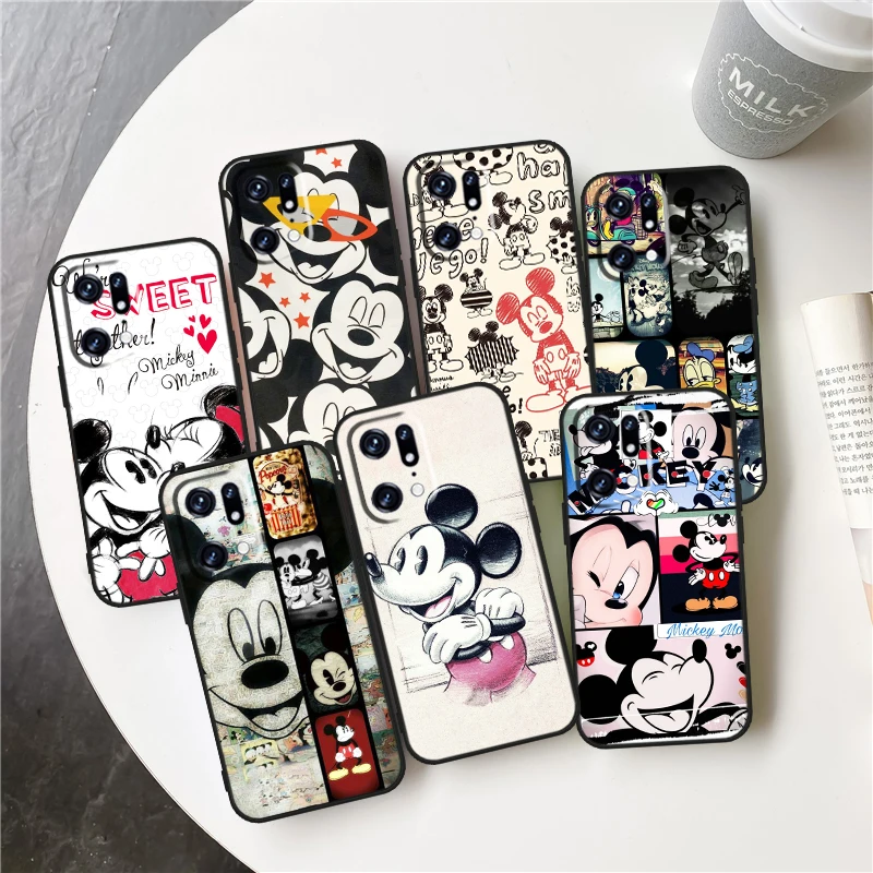 

Vintage Minnie Mickey For OPPO Find X5 X3 X2 Neo Lite Reno 9 8 7 7Z 7SE 6 5 Pro 4G 5G Silicone Black Phone Case Coque Capa Cover