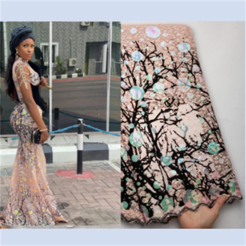 Французская Тюлевая кружевная ткань с тяжелыми блестками 2022, африканская кружевная ткань, флокирующая дизайнерская сетка для свадебного платья, материал 2721A