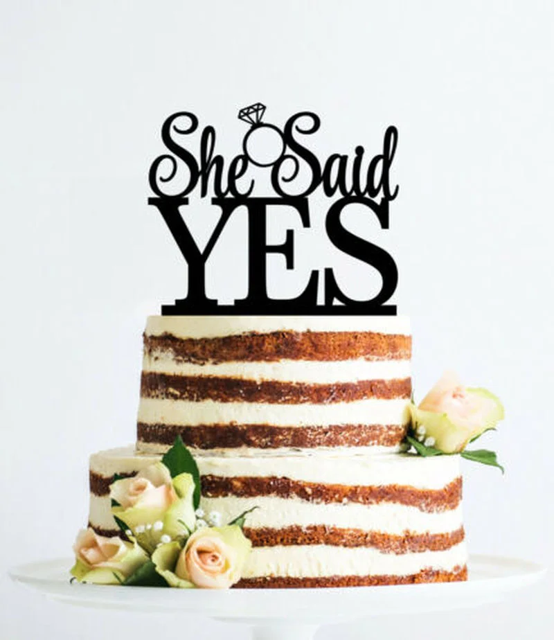 

She Said Yes Acrylic Cake Topper Wedding Engagement Anniversary Cake Decoration Valentines Day Cake Decorating Party Supplies