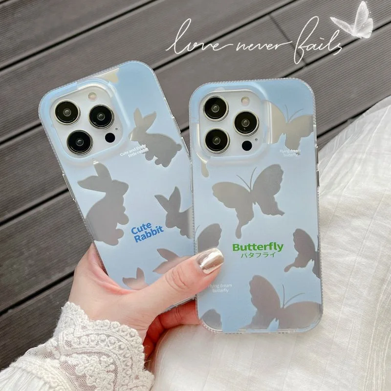 

Luxury Rabbit Butterfly Phone Case for iPhone 15 14 13 12 11 Pro Max 15 14 Plus X Xs Max 13 12 Mini Anti-Fall Full Imd Cover