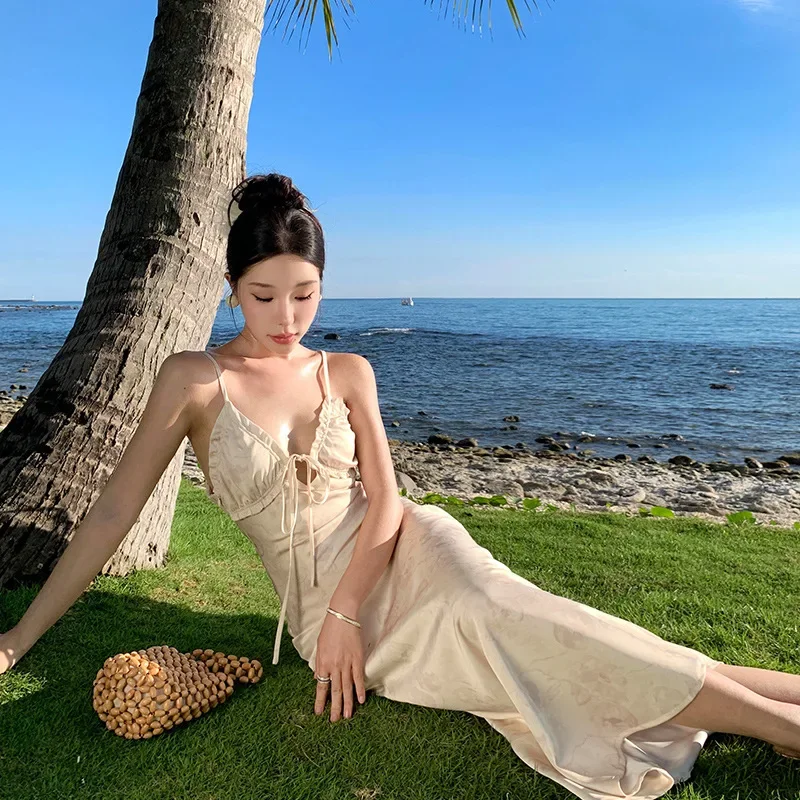 Элегантное утягивающее платье-майка с открытой спиной для женщин летнее длинное