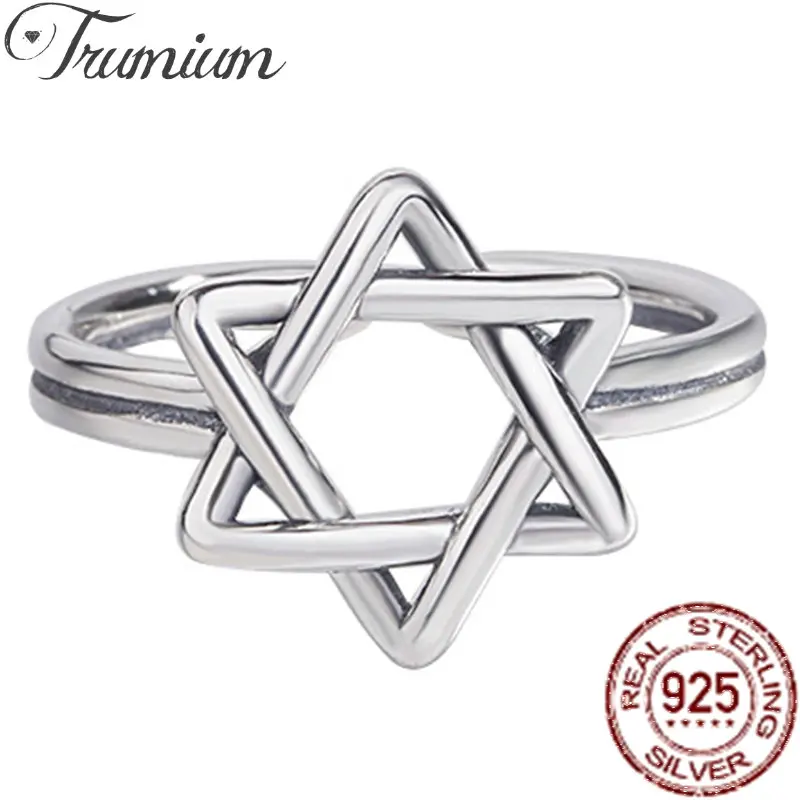 

Trumium 100% 925 Sterling Silver Hexagram Star Women Rings Hip Hop Hollow Vintage Ring Fine Jewelry Creativity Gift Wholesale