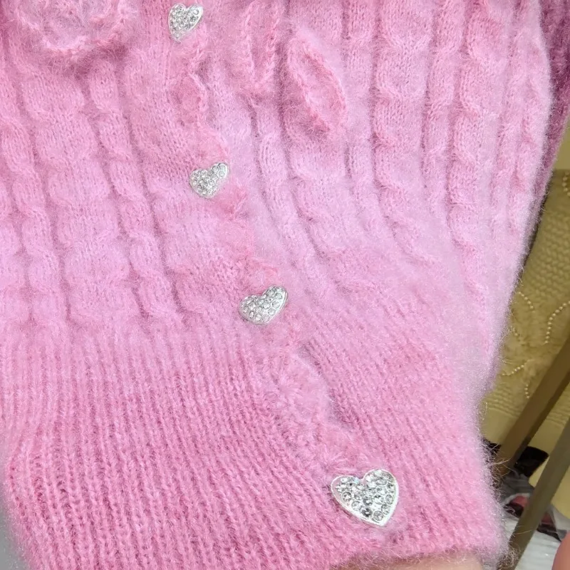 Милый розовый мягкий кардиган женский вязаный свитер с 3D цветочным принтом и
