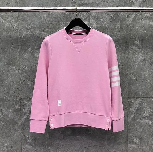 Thom TB 2023 Fashion Brand Sweatshirt striped Pullovers Clothing Cotton Pink Women Sweatshirts O-Neck Casual Sportswear Coat