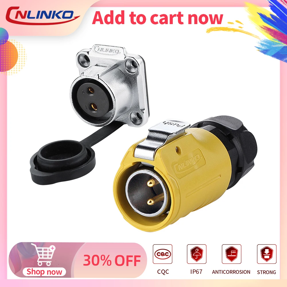 CNLINKO, промышленный водонепроницаемый IP67 2-контактный автомобильный разъем питания постоянного и переменного тока 20A, внешний электрический кабель, провод, адаптер, освещение CNLINKO, промышленный водонепроницаемый IP67 2-контактный автомобильный разъем питания постоянного и переменного тока 20A, внешний электрический кабель, провод, адаптер, освещение