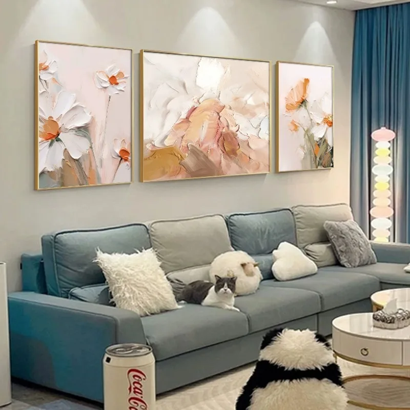 Абстрактный холст чистая ручная роспись маслом цветочный триптих