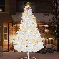 White Artificial Snow Flocked Christmas Tree, 8ft Full Tree, With Metal Stand