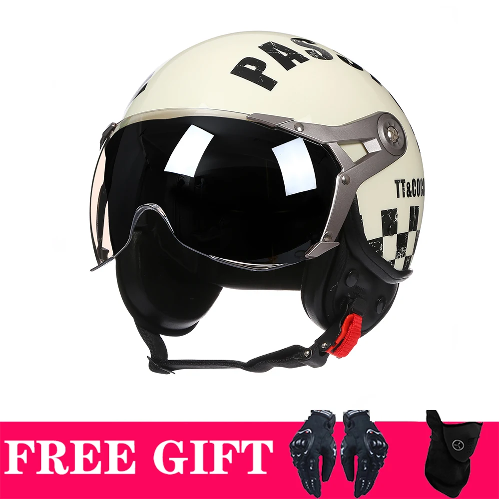 Мужской и женский мотоциклетный шлем с открытым лицом в стиле ретро модный