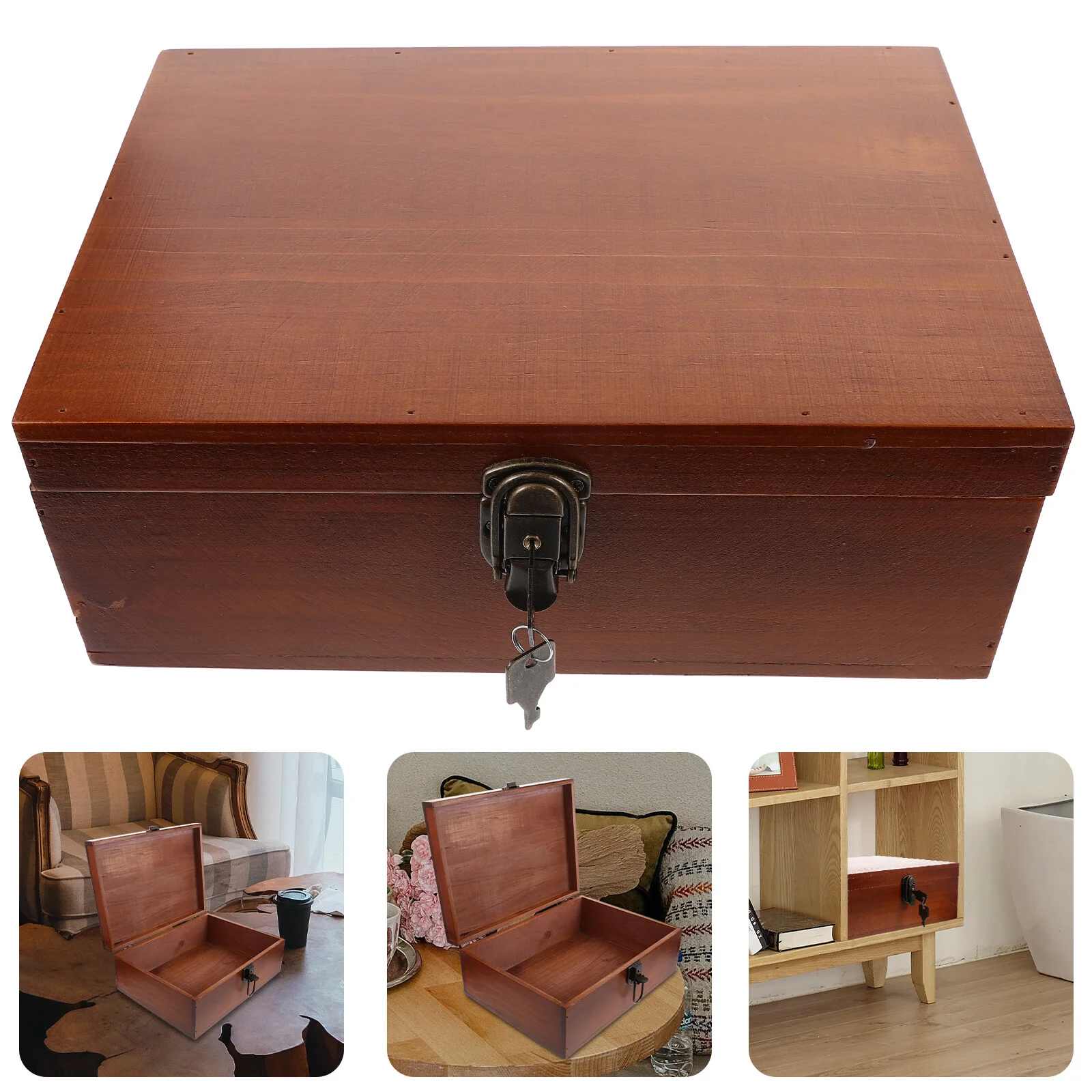 

Display Box Jewelry Case Ring Storage Lock Wood Wooden Pine Organizer Earring Holder Miss