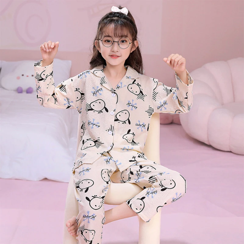 

Пижама Sanrio детская с длинными рукавами, милая школьная пижама в стиле каваи, Cinnamoroll, удобная домашняя одежда, игрушки для девочек, весна-осень