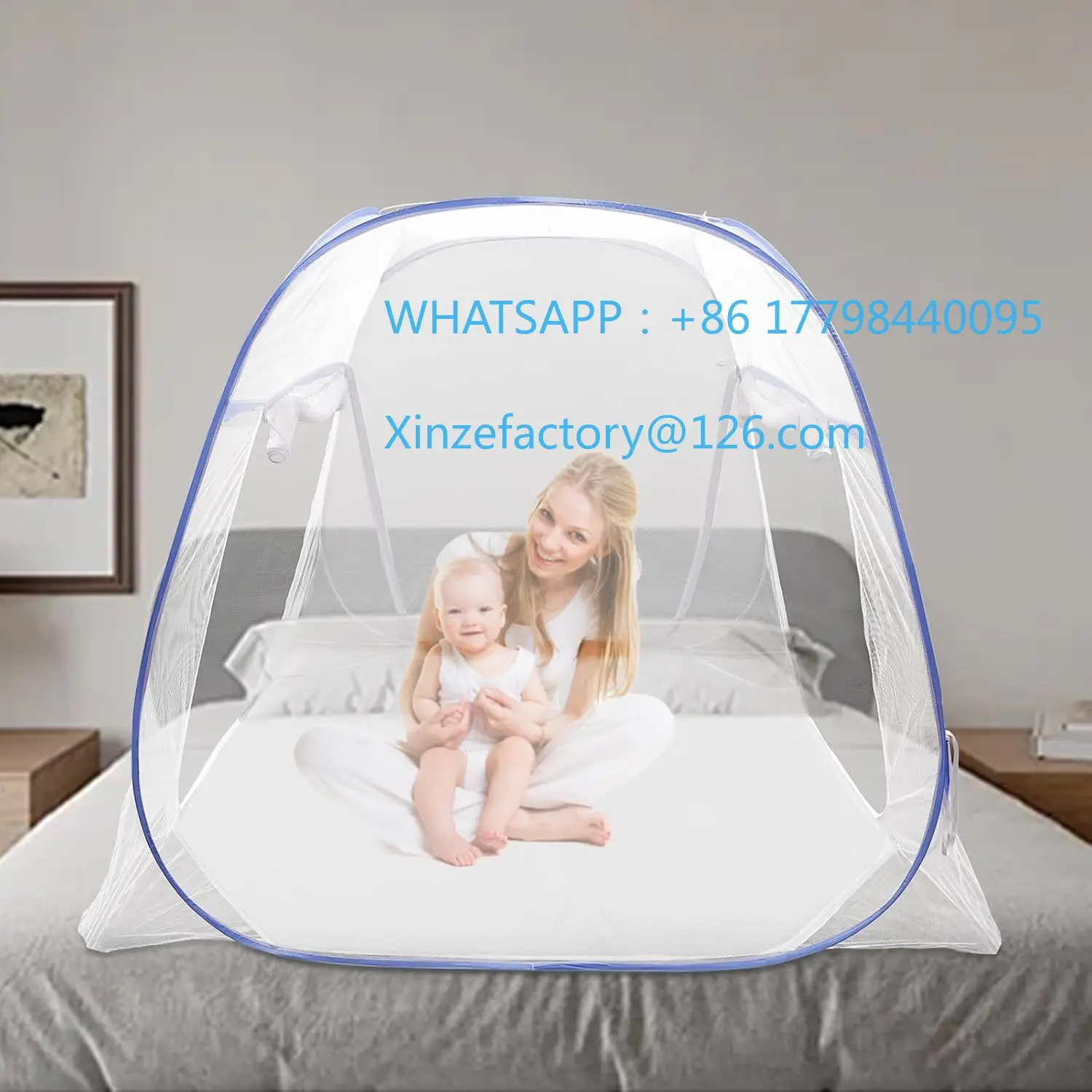 Фото Настраиваемые Faltbares Bett-Moskitonetz, Faltbares Doppelbetten M Teatroennetz Pop Up, Insektenschutz Betthimmel, 180x200 см, Blau №3