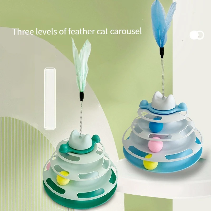 

Cat Toy Four level track play cat wheel Plate Cat Swivel Replaceable Feather Head Swivel Ball Toy Self Hi Fun Tool