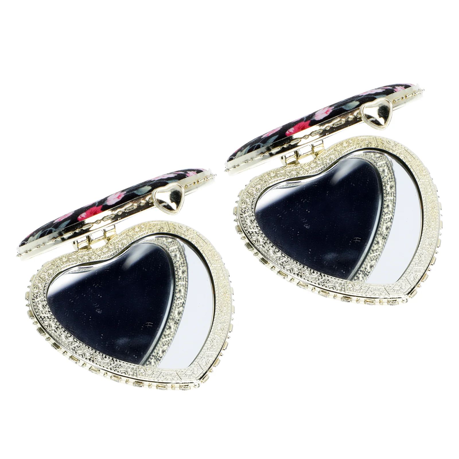 

Mirror Makeup Pocket Travel Minicompact Heart Foldingfor Vintage Sided Metal Purse Double Mirrors Vanity Portable Shaped Women