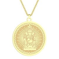 stainless steel hindu ganesha coin pendant necklace for men womens metal lord ganesha medallion spirit totem long choker