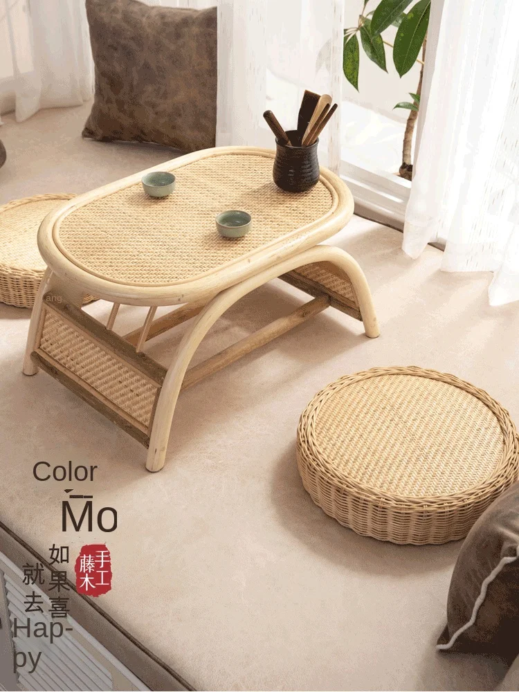 

FQ Nordic Simple Balcony Bedroom Mini Solid Wood Rattan Simple Tatami Table