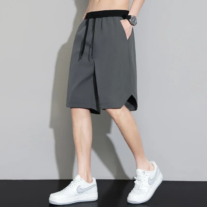 Мужские повседневные шорты из ледяного шелка свободные пляжные штаны тонкие