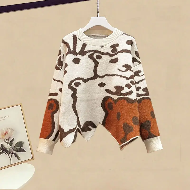 

Женский свитер с круглым вырезом, длинным рукавом