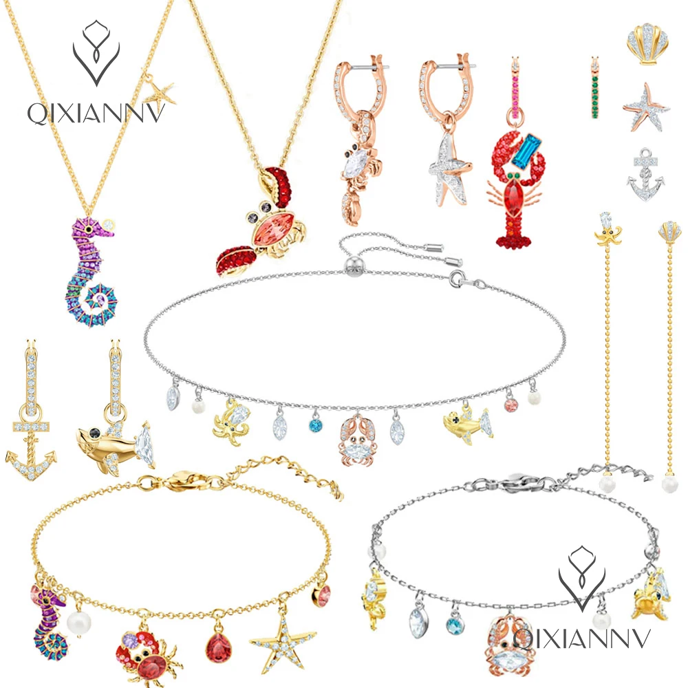 

SWA Fashion Jewelry Exquisite Ocean Theme Creature Jewelry Set Seahorse Crab Earrings Necklaces Bracelets Romantic Women Jewelry