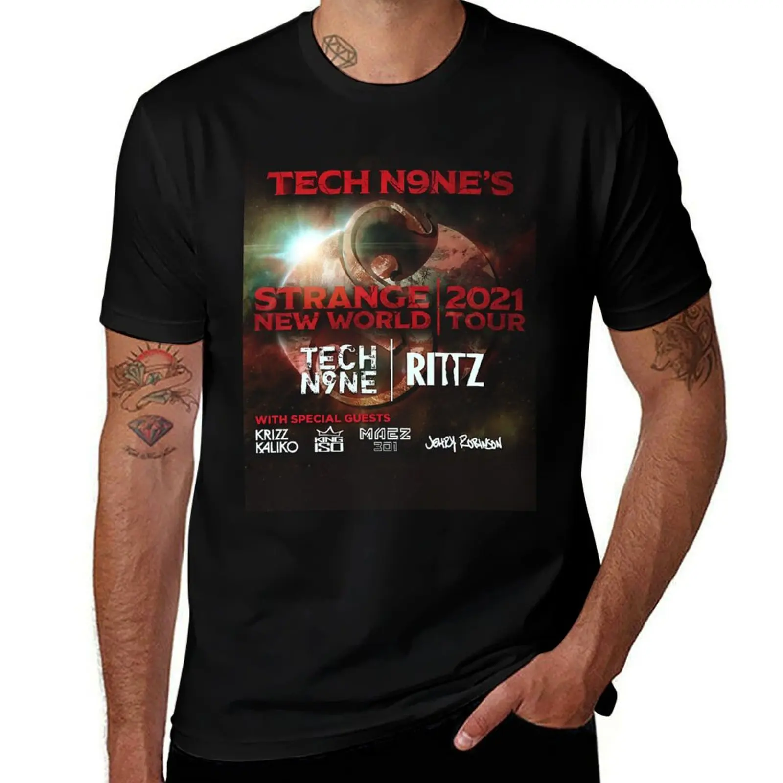 Фото Футболка Tech N9NE Strange New World 2021 Tour, повседневная футболка с принтом №1