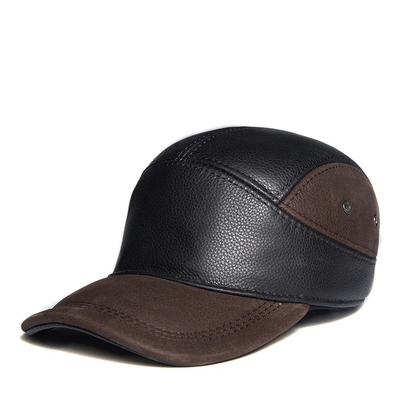 

Hot Sale New Arrival 2022 Winter Head Layer Of Genuine Cowhide Leather Men's Hat Casual Baseball Cap Men Patchwork Adjustable