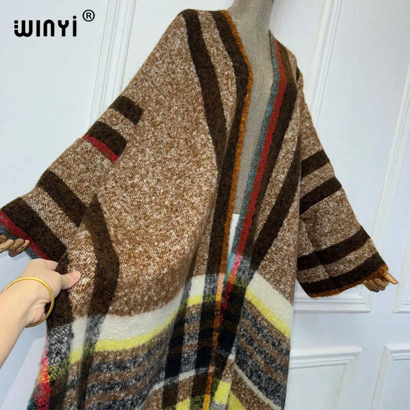 WINYI зимний африканский кардиган классический клетчатый принт наряды Абая для