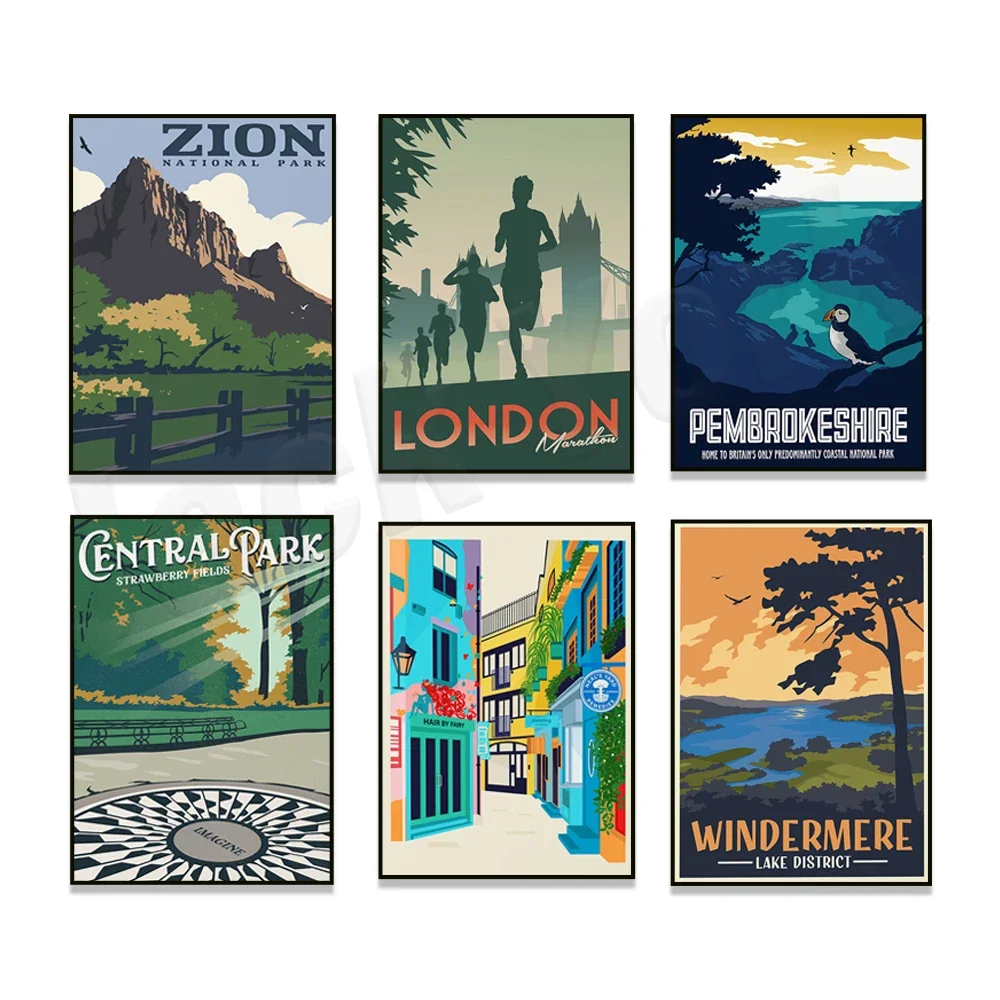 Лондонский марафон Neals Yard Covent Garden Pembrokeshire Bryce Canyon Mount Lassen постер путешествий в