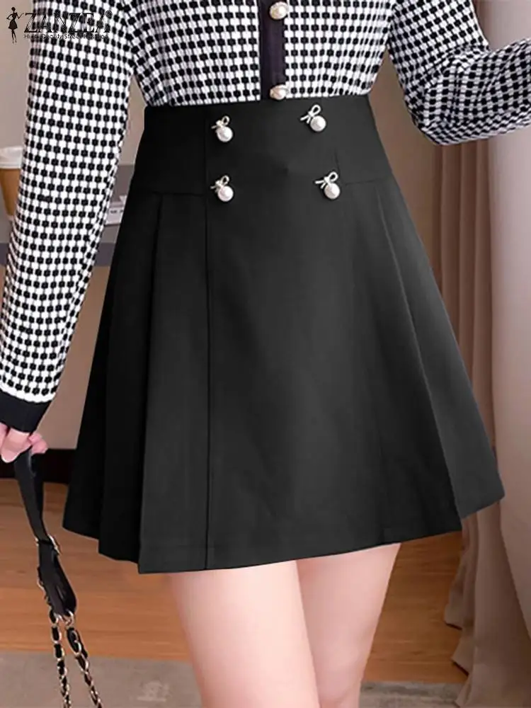 

Мини-юбка ZANZEA Женская Плиссированная, Элегантная короткая модная юбка с завышенной талией, однотонная модная в Корейском стиле, осень 2023