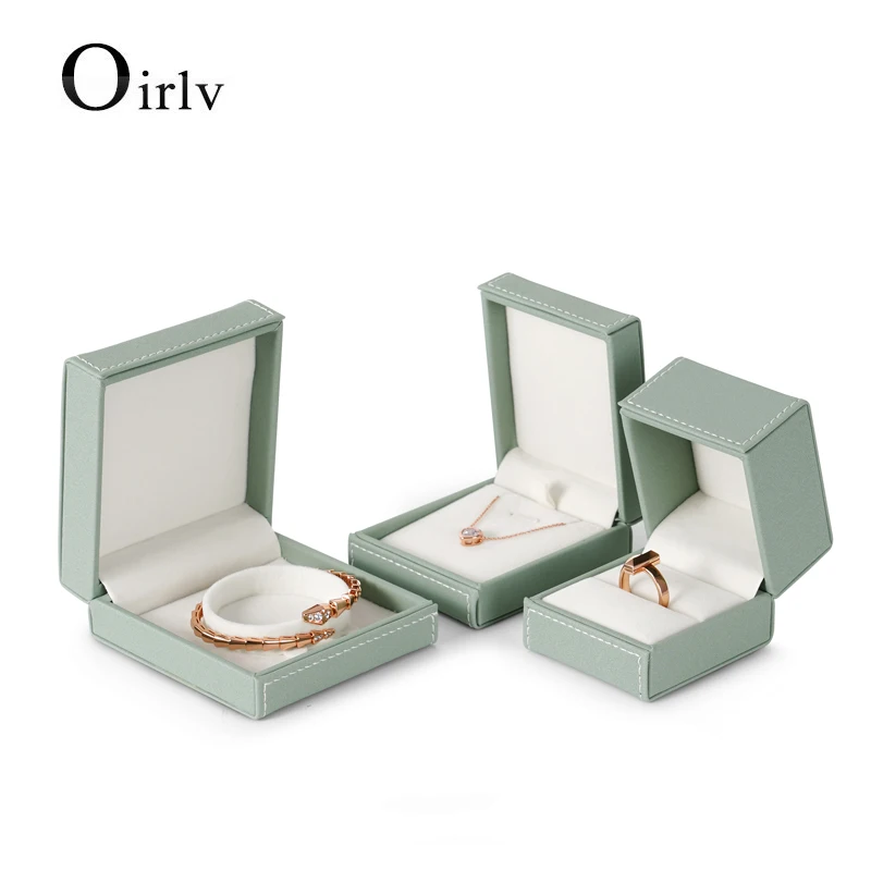 Oirlv Jewelry Box Black Green With Line PU Leather Jewelry Box Wholesale Wedding Gift Earrings Jewelry Box Ring Boxes For Gifts