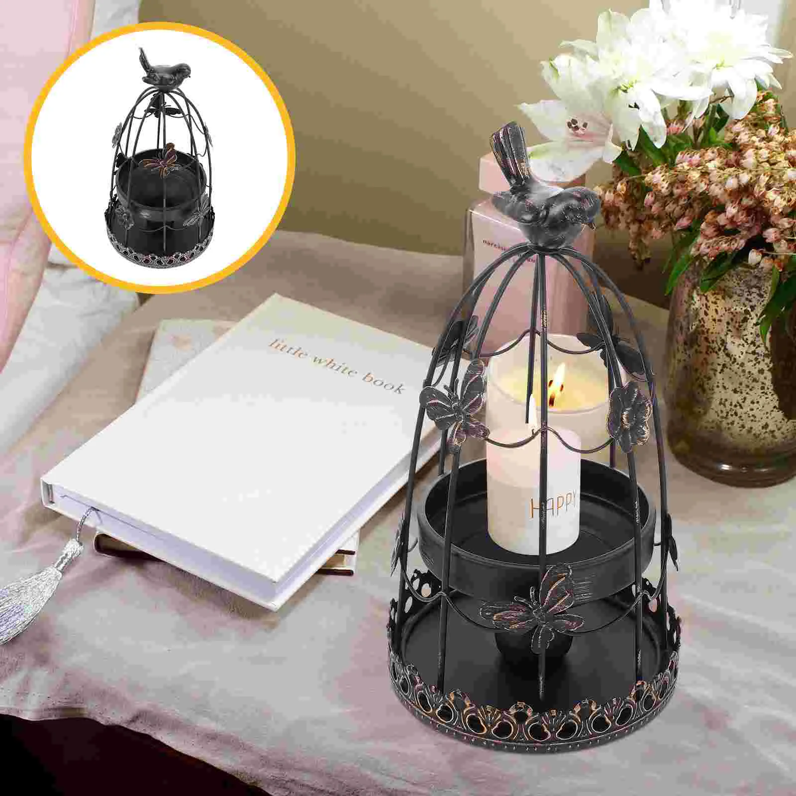 

Holderbirdcage Candlestick Decorative Tealight Hanging Lantern Metal Iron Candleholder Bird Vintage Table Wedding Storm Led