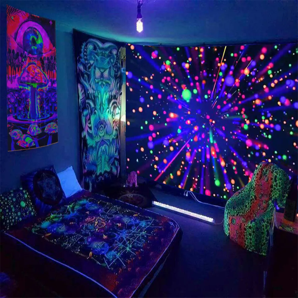 

Активный флуоресцентный психоделический гобелен Space Blacklight, настенное украшение, Гоа транс, визуальное украшение для вечеринки