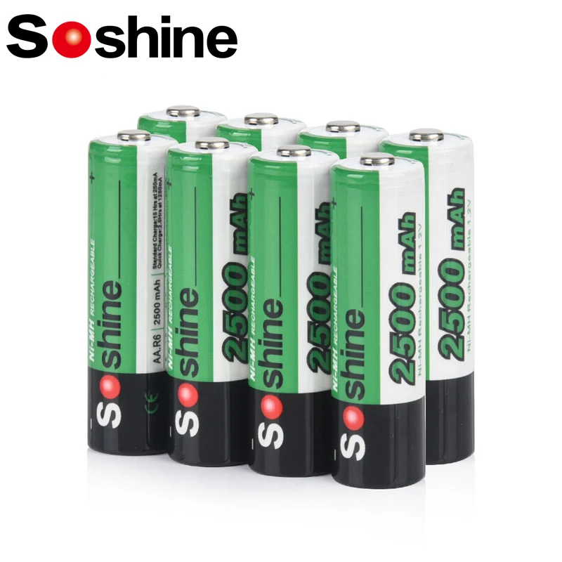 

Soshine 2/4/8/16/20PCS 1.2V AA 2500mAh Ni-MH Rechargeable Battery Ni-mh for Temperature Gun Flashlight Remote Control Batteries