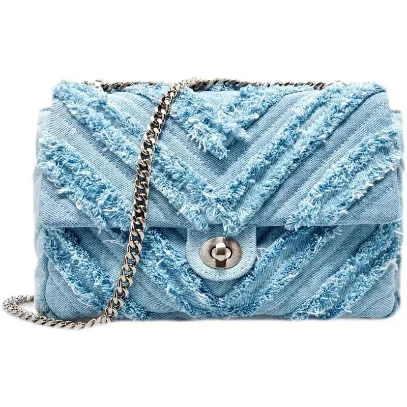 

2022 джинсовая клетчатая квадратная женская сумка через плечо с магнитной пряжкой на цепочке сумка-мессенджер дизайнерские Роскошные брендо...