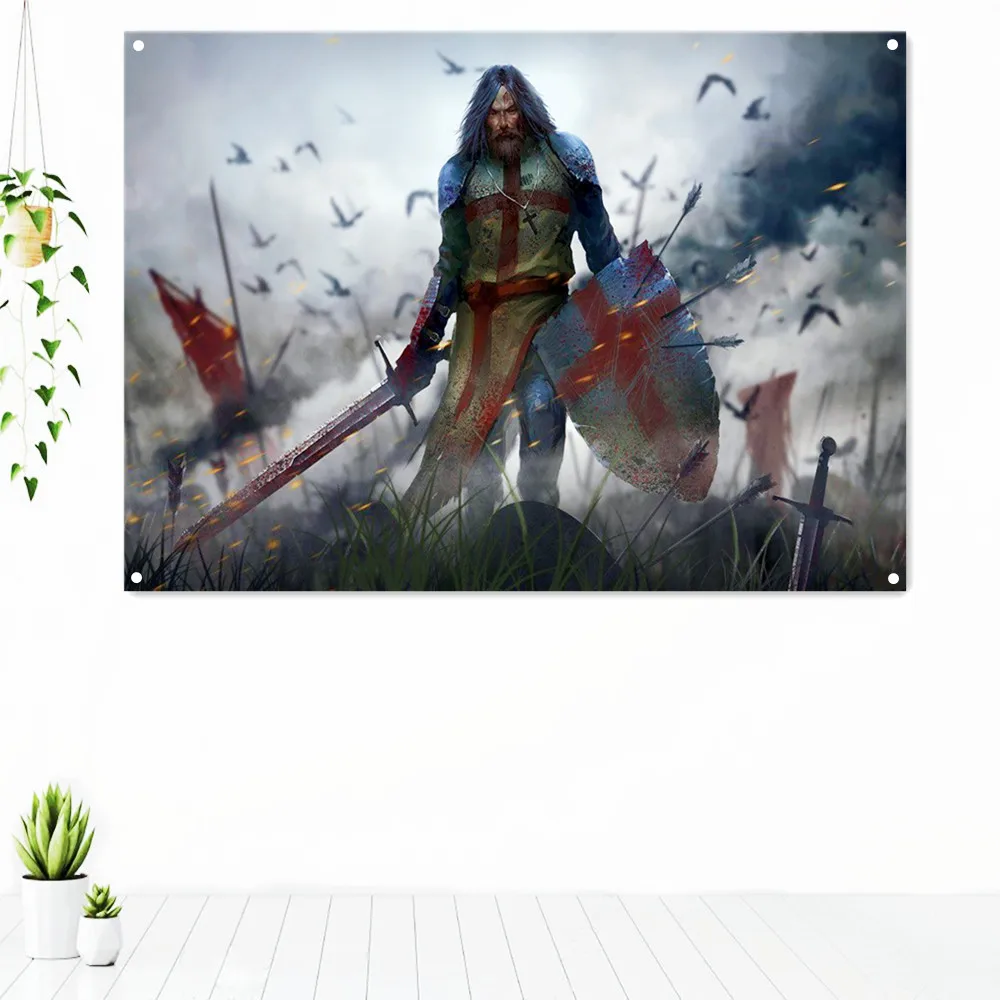 

Knights Templar Armor Retro Posters Tapestry Wallpapers Home Decor Vintage Crusader Banners Flag Wall Hanging Ornaments Mural C3