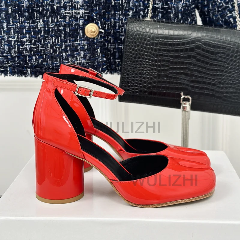 Сандалии женские из лакированной кожи босоножки на толстом каблуке 8 см