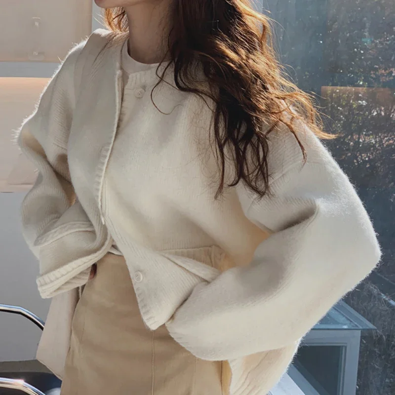 Корейские модные однобортные свободные повседневные вязаные кардиганы с