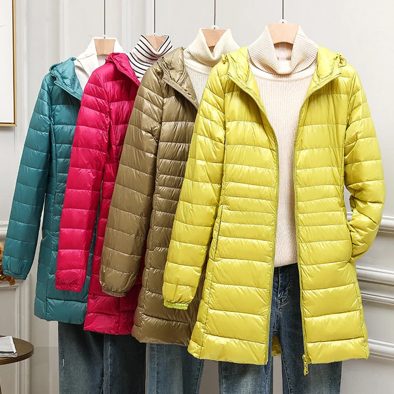 

Women Puffer Jackets Ultralight Duck Down Jacket 2022 New Autumn Winter Portable Hooded Parka Coat Windproof Outwear 6XL 7XL