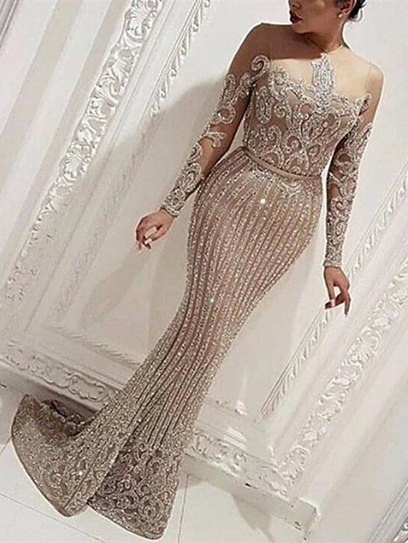 

Sexy Sequin Mesh See Through Mermaid Dress Women Fall Clothing Bodycon Maxi Long Dresses Evening Nigh Party Club Dress Vestidos