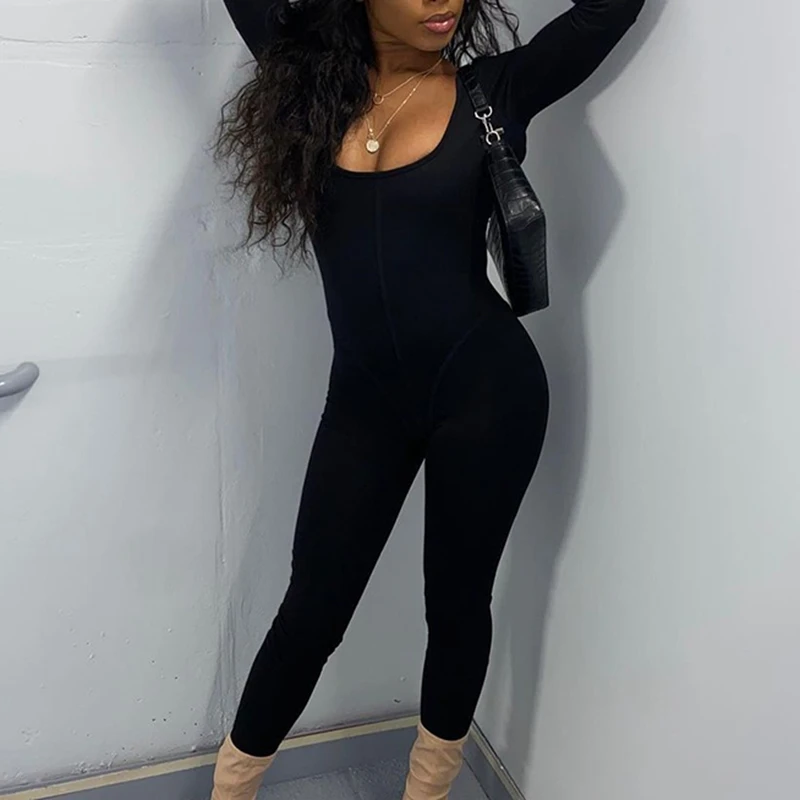 

Women's Sexy Bodycon Long Sleeve Scoop Neck One Piece Jumpsuit Romper