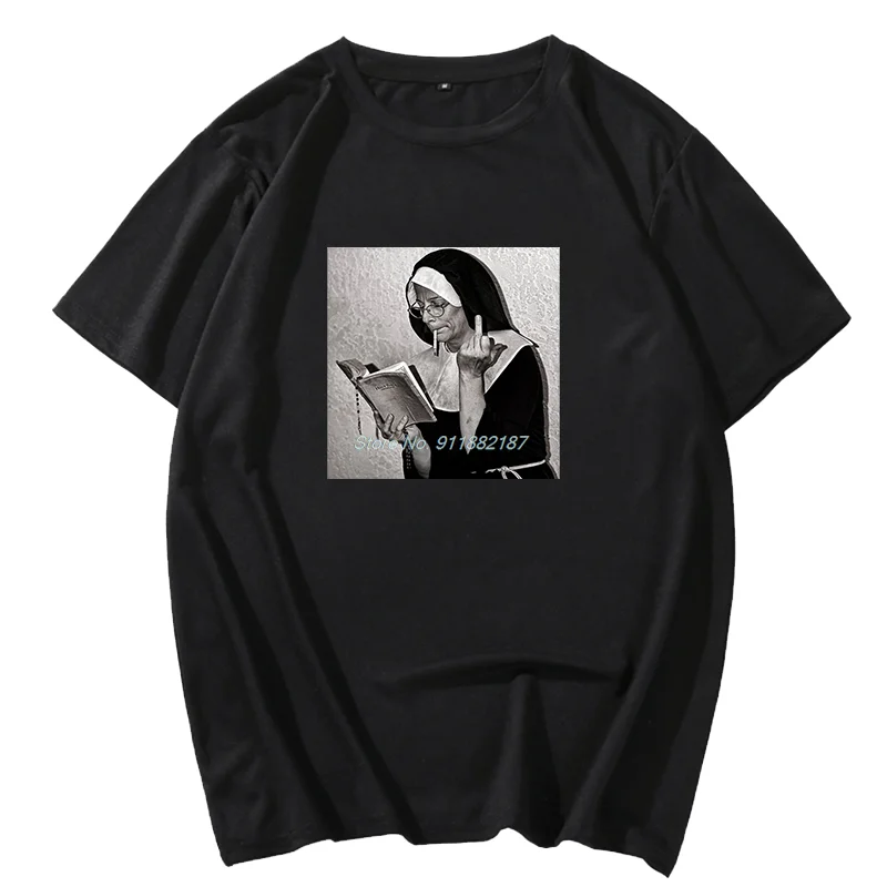 

Футболка оверсайз с принтом Nun среднего пальца, топ с круглым вырезом и коротким рукавом в стиле унисекс, летняя уличная одежда в стиле Харад...