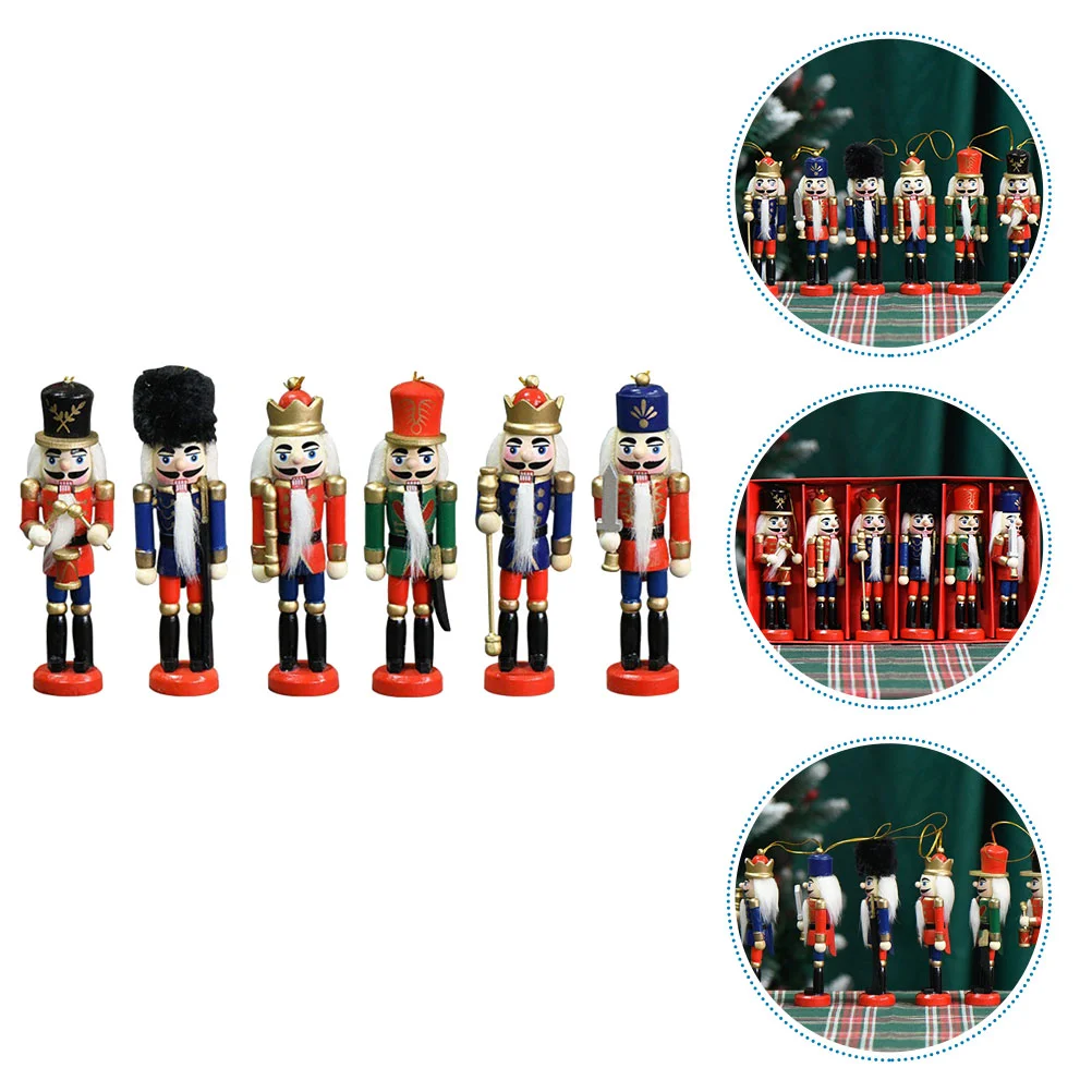 

4/5/6pcs 13cm Mini Nutcracker Soldier Puppet Doll Figurines Wooden Hanging Pendants Christmas New Year Decoration