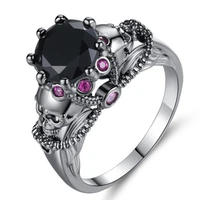 new creative retro silver color skull rings for women black rainbow cz stone inlay punk fashion jewelry party gift skeleton ring