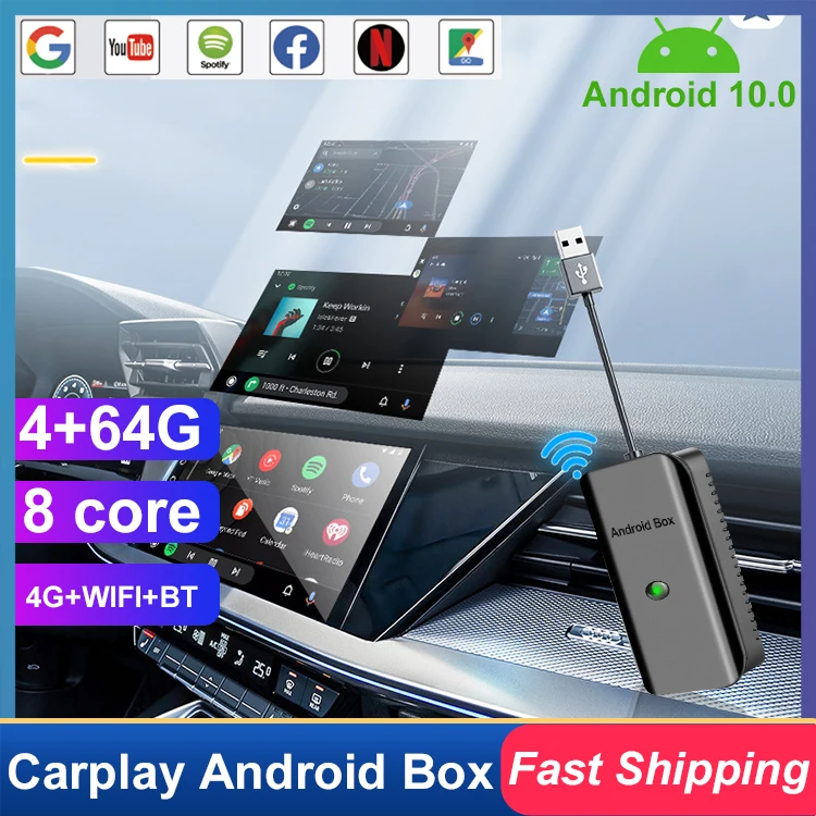 

4+64G Car android AI box wireless Apple Carplay adapter Android Auto 4G Smart Link USB Android 10 Adapter for Car Radio tv box