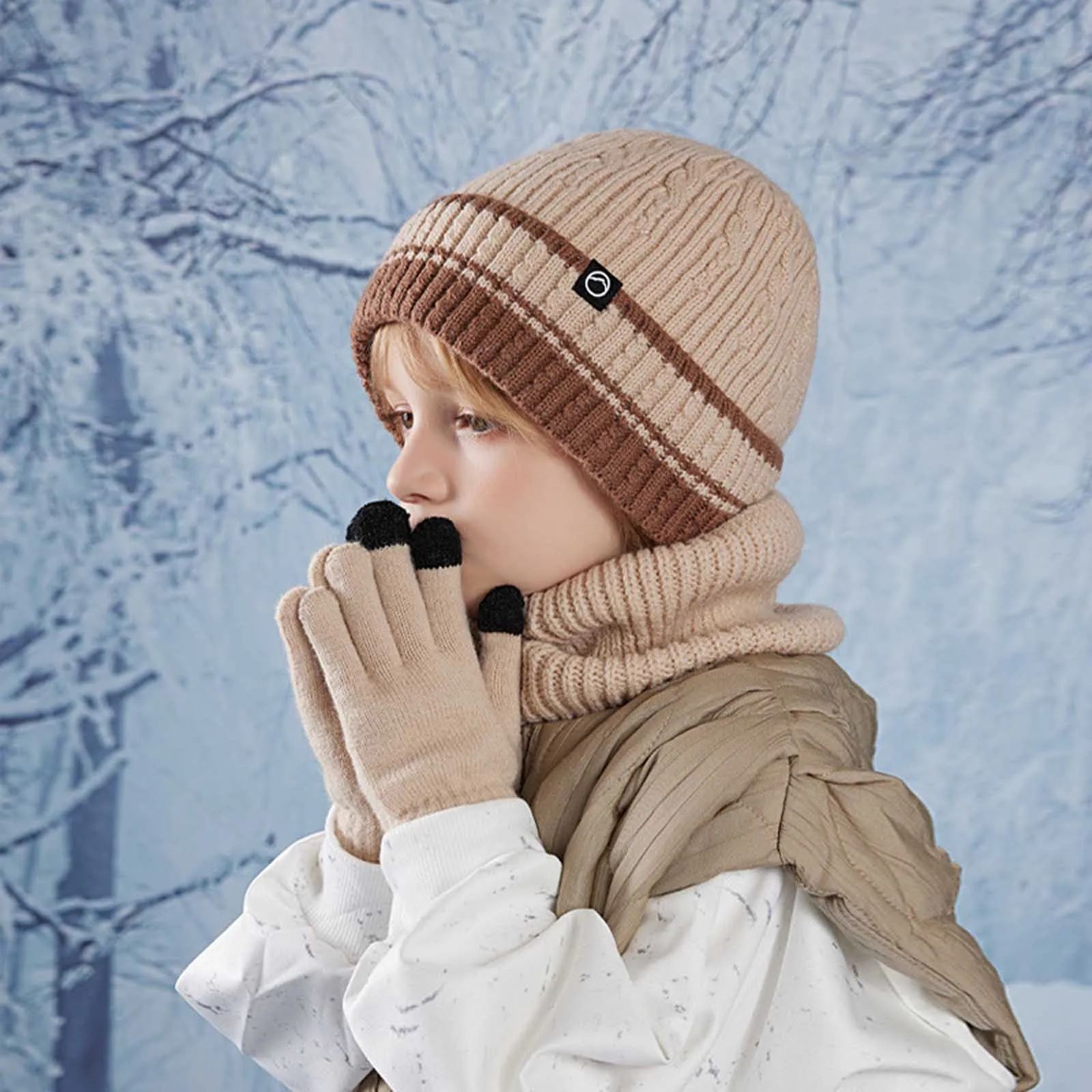 3 шт. вязаная детская зимняя шапка шарф перчатки флисовая подкладка защита ушей