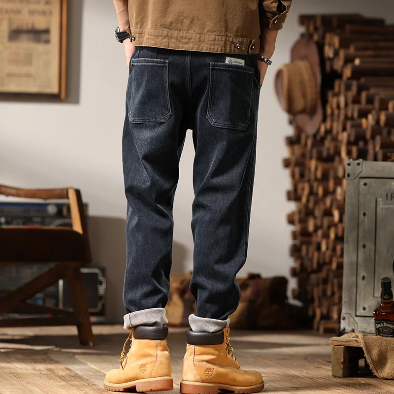 2024 высококачественные зимние теплые свободные зауженные прямые джинсы с