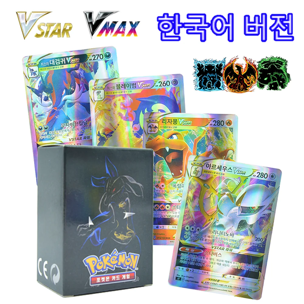 

Pokemon Korean Shiny Rainbow Cards Arceus Pikachu Charizard Mewtwo Vstar Vmax GX Limited Holographic Anime Game Collection Cards